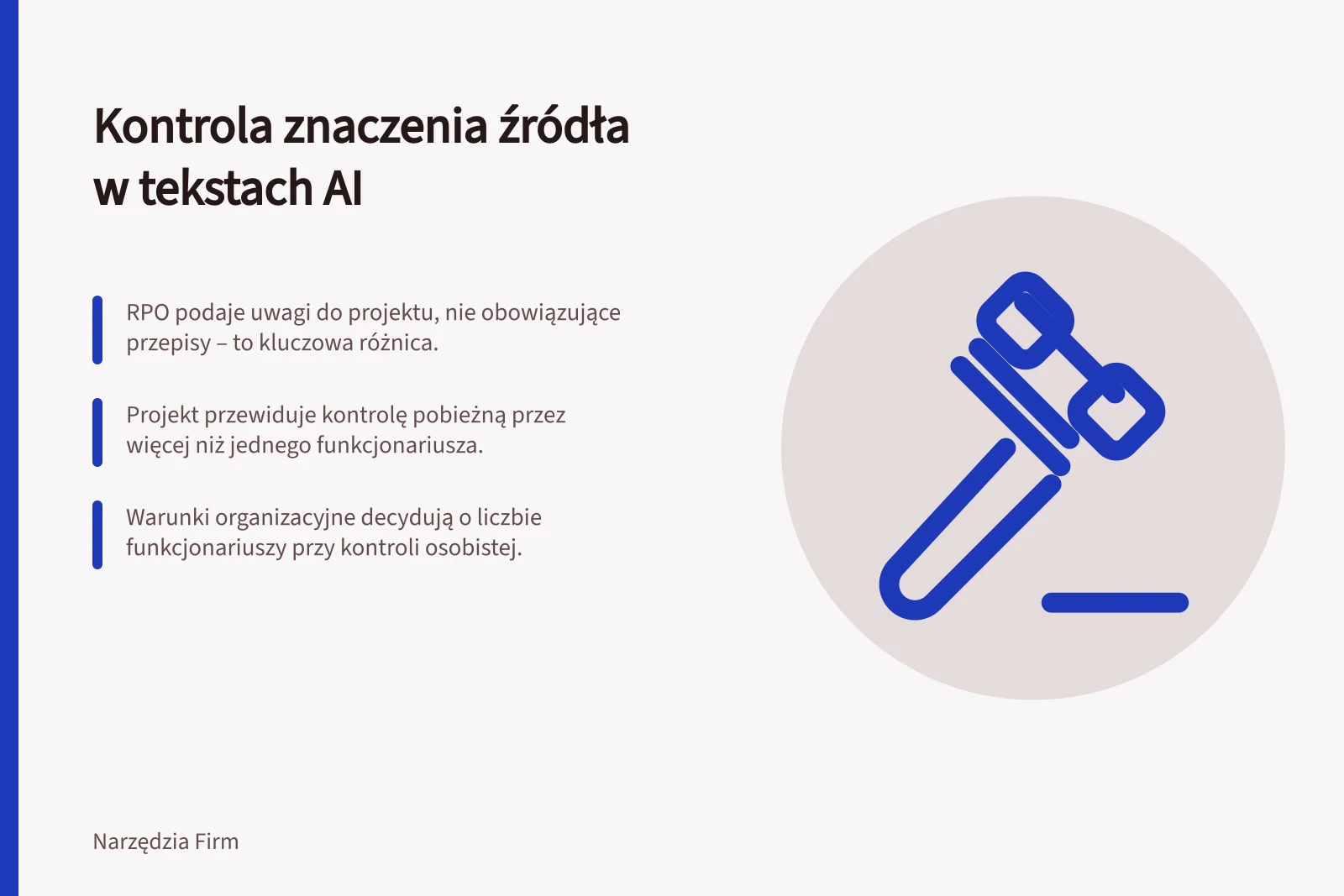 Kontrola znaczenia źródła w tekstach AI: RPO podaje uwagi do projektu, nie obowiązujące przepisy – to kluczowa różnica.; Projekt przewiduje kontrolę pobieżną przez więcej niż jednego funkcjonariusza.; Warunki organizacyjne decydują o liczbie funkcjonariuszy przy kontroli osobistej.