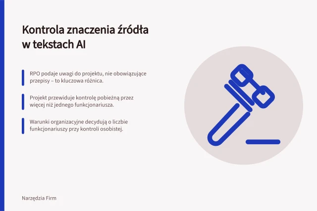 Kontrola znaczenia źródła w tekstach AI: RPO podaje uwagi do projektu, nie obowiązujące przepisy – to kluczowa różnica.; Projekt przewiduje kontrolę pobieżną przez więcej niż jednego funkcjonariusza.; Warunki organizacyjne decydują o liczbie funkcjonariuszy przy kontroli osobistej. Kontrola zachowania znaczenia źródła